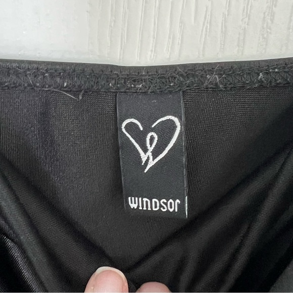 Windsor Junior Women’s Black Satin Mini Dress Draped Sweetheart Cocktail Size L - Picture 12 of 13